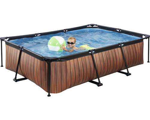 EXIT WoodPool rechthoekige opzetzwembadset 300x200x65 cm inclusief patroonfiltersysteem, houtlook