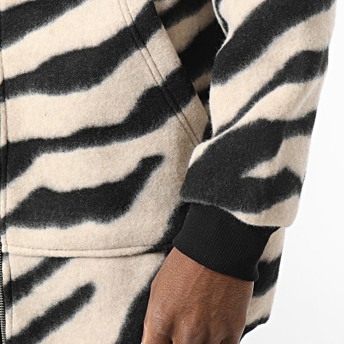 Veste Longues Capuche A Rayures Beige Noir