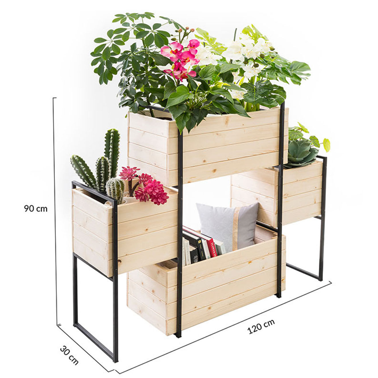 Pratik Garden Jardinière quattro bois/noir - 117x31x103cm
