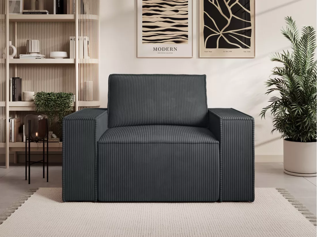 Fauteuil en velours côtelé gris anthracite AMELIA