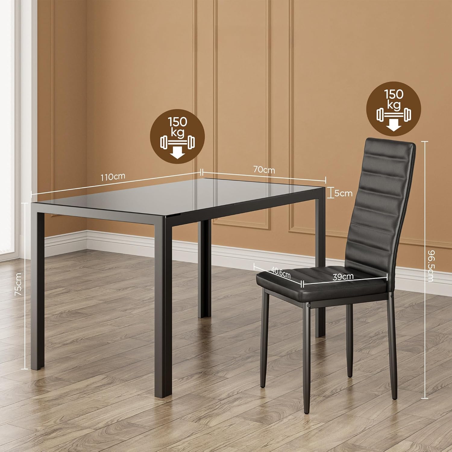 Bealife Esstisch mit 4 Stühlen Set, Esstisch und Stühle für 4 Personen, Esszimmer 6 Stühle und Tisch, Set mit Esstisch und Stühlen für Küche, Esszimmer und Wohnzimmer (Schwarz, 4stühle)