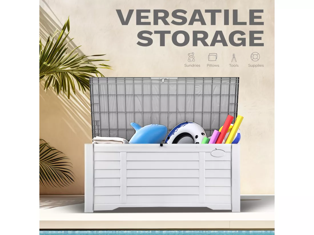 YITAHOME Grande Boîte de rangement de jardin - 450 L - Verrouillable avec Couvercle - Blanc - 141 x 66,8 x 59.9 CM