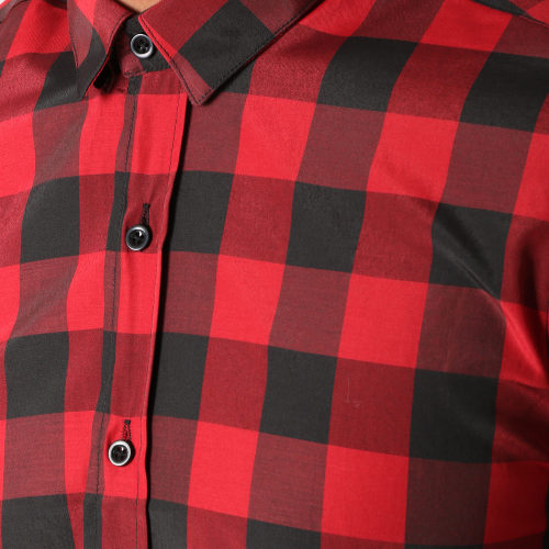 Chemise Manches Longues Slim Fit 159 Carreaux Noir Rouge