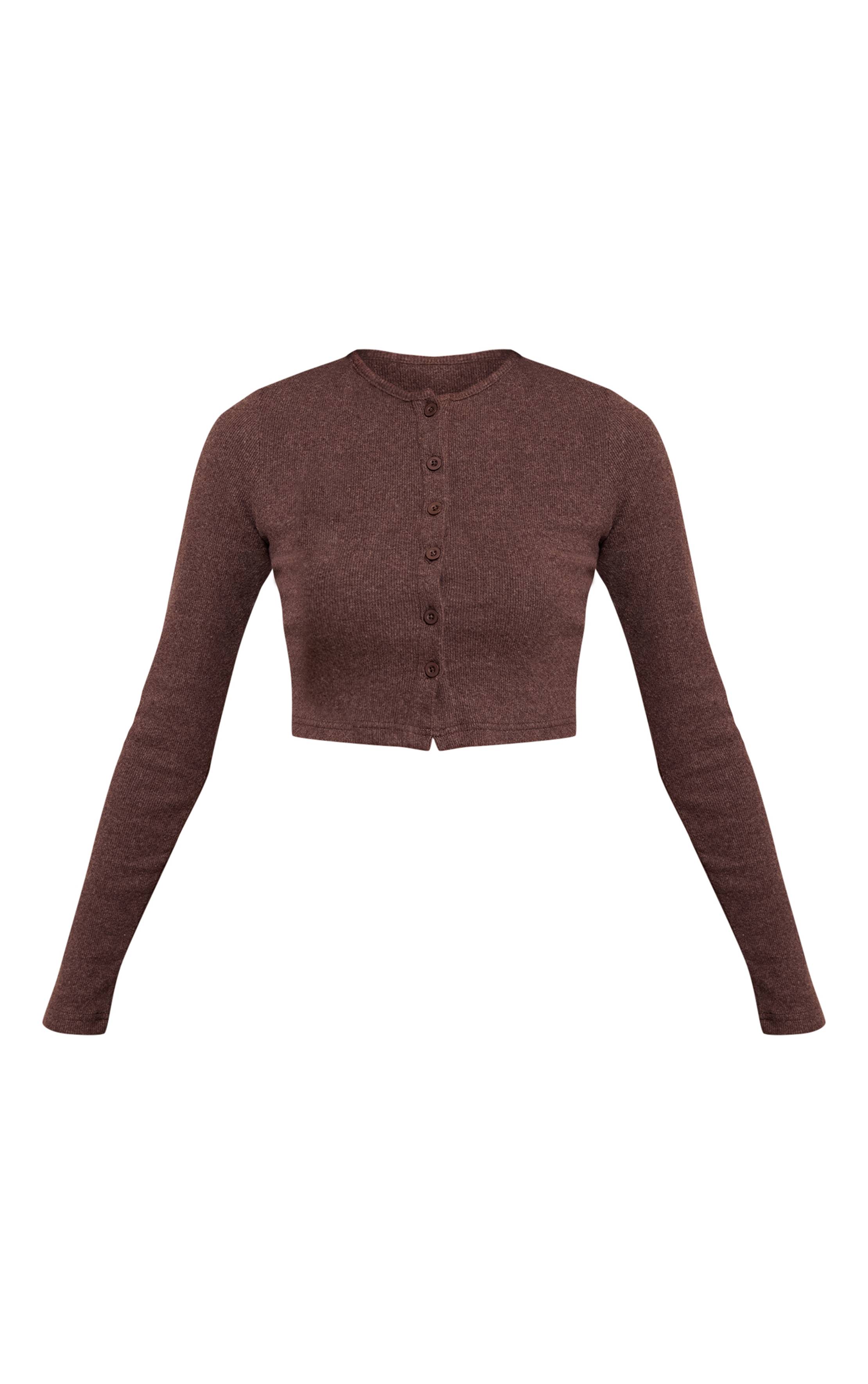 Chocolat Cardigan Boutonné En Maille Côtelée Brossée