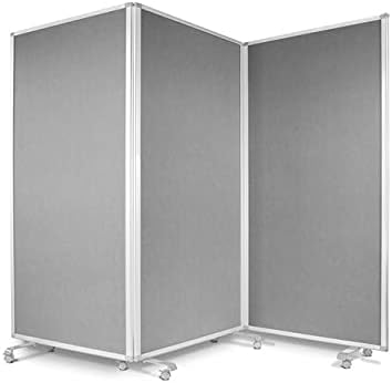 Floordirekt Filz Stellwand mobile Stellwandsystem 3-teilig - Filztafel Pinnwand mit Rollen - Trennwand Raumteiler - Präsentationswand Messewand - doppelseitig nutzbar (180 x 60 x 180 cm, Grau)