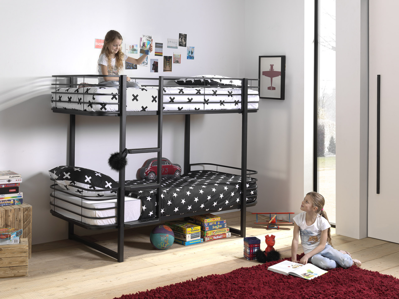 Etagenbett OSCAR - schwarz - Metall - 2x 90x200 cm