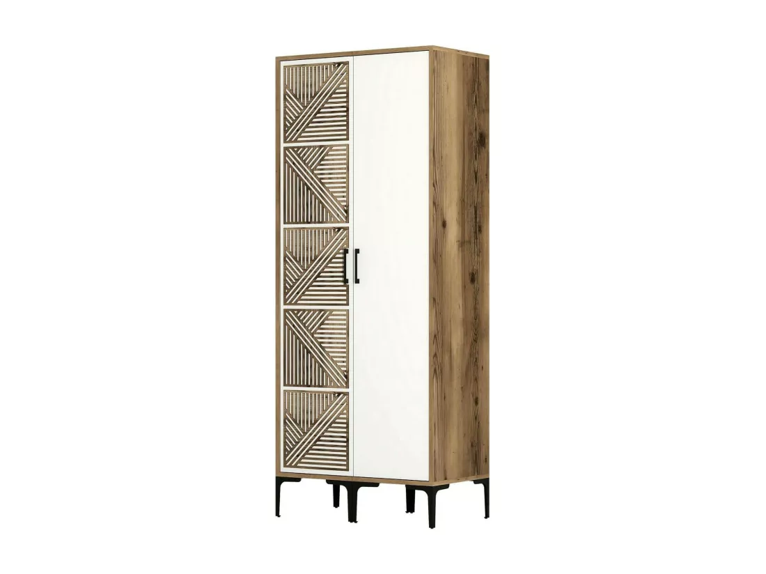 Garde-robe 2 portes Dbenkovi, Meubles de chambre, Penderie de plain-pied, Placard à vêtements, 80x201h48 cm, Noyer et Blanc