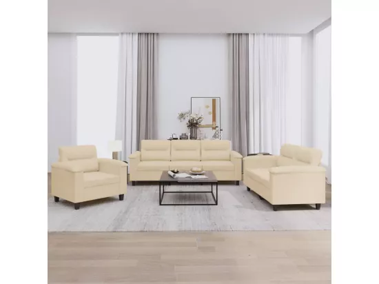 Ensemble de canapés 3 pièces avec coussins crème tissu microfibre