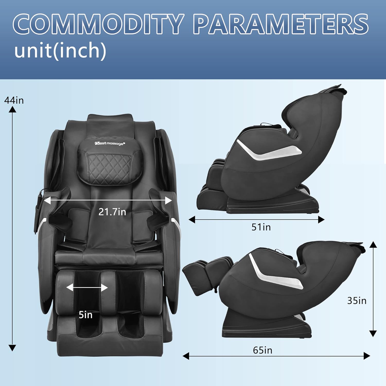 Cadeira de Massagem Elétrica Shiatsu de Corpo Inteiro com Gravidade Zero, Rolos para os Pés, Sistema Integrado de Massagem com Ar e Terapia de Calor, Alongamento e Vibração para Casa e Escritório (Preta)