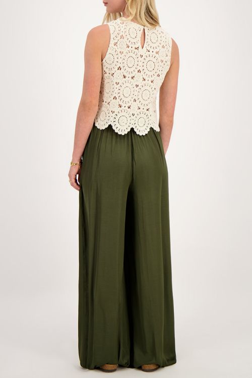 Groene satijnen broek met elastieken band