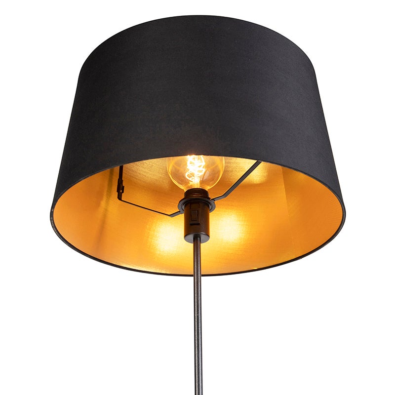 QAZQA - Klassieke I Antieke Zwarte Staande Lamp met Zwarte Kap, Verstelbaar 45 cm - Feest I Woonkamer I Slaapkamer - Stalen Cilinder I Langwerpig I Rond - LED Compatibel E27
