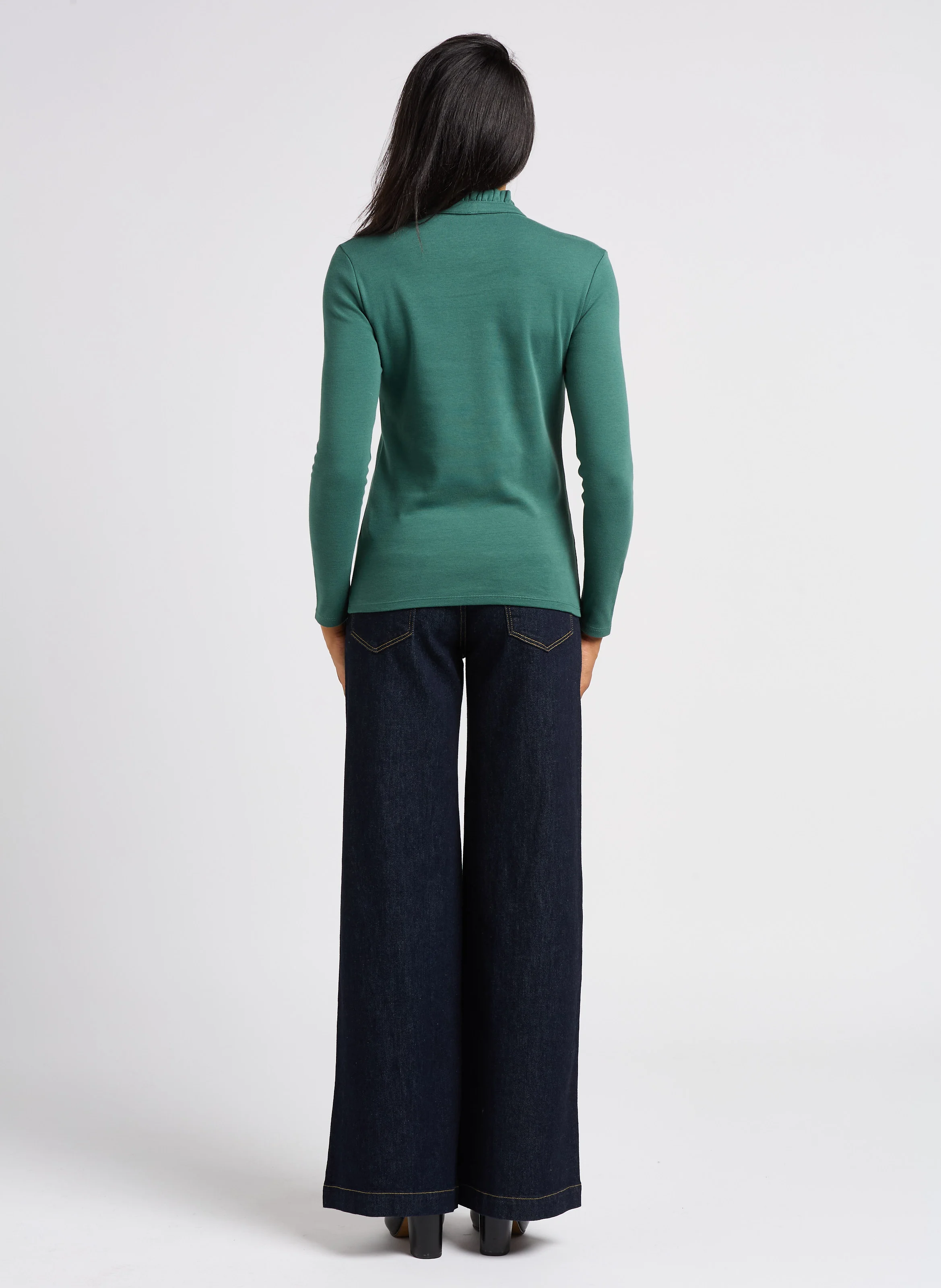 Jean flare taille haute en coton stretch | Bleu