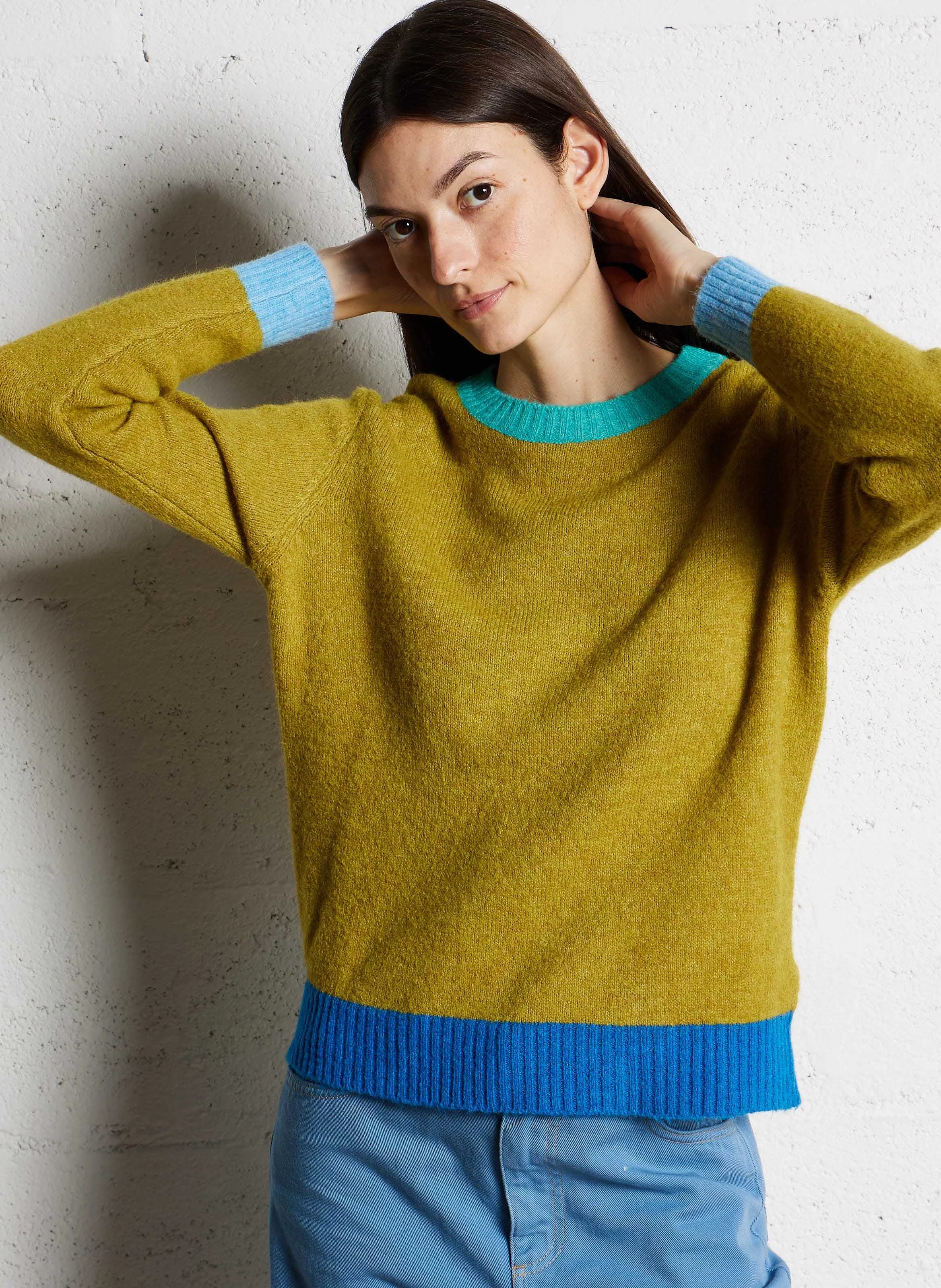 FUNCKY - Pull droit col rond tricolore | Vert