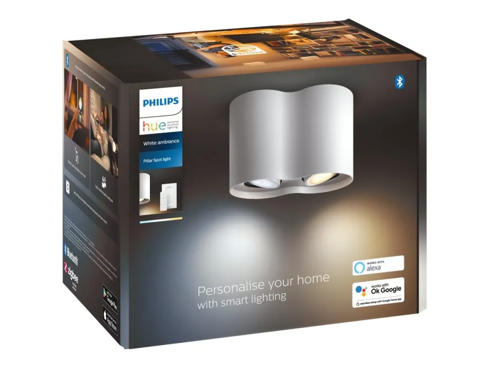Philips Hue White ambiance Pillar - Spotlys - LED-lyspære x 2 - GU10 - total: 10 W (tilsvarende 100 W) - varmt til køligt hvidt lys - 2200-6500 K - hvid