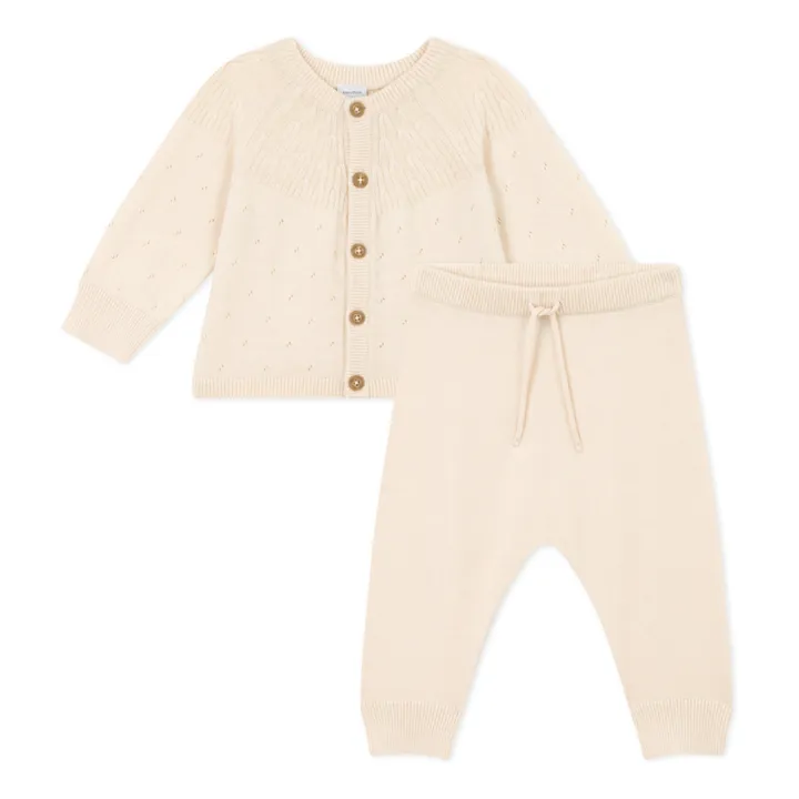 Petit Bateau Cardigan + Pantalon en Laine | Ecru