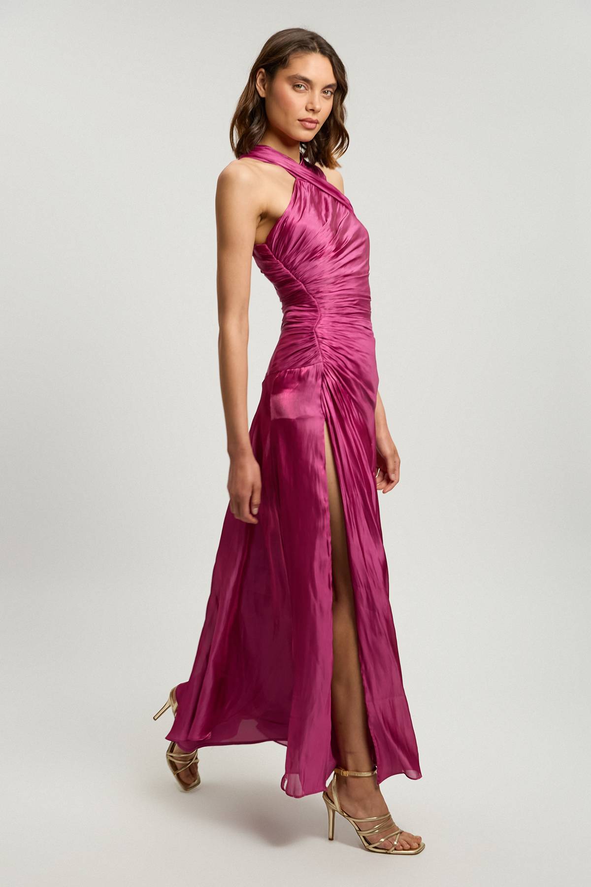 KarenMillen Digital Ophelia Liquid Metallic Split Woven Maxi Dress