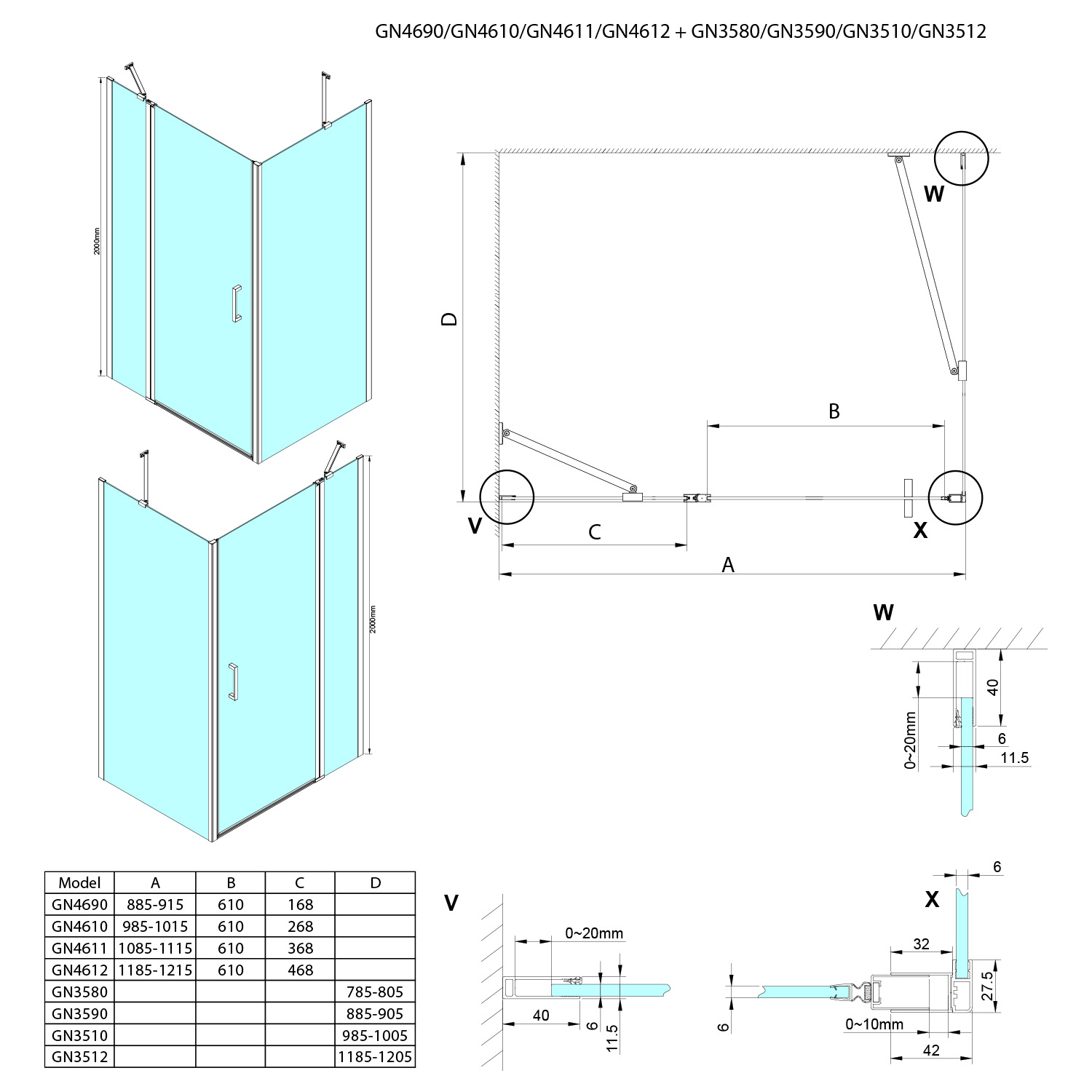 Gelco Loro douchedeur 90x200cm met vast deel chroom