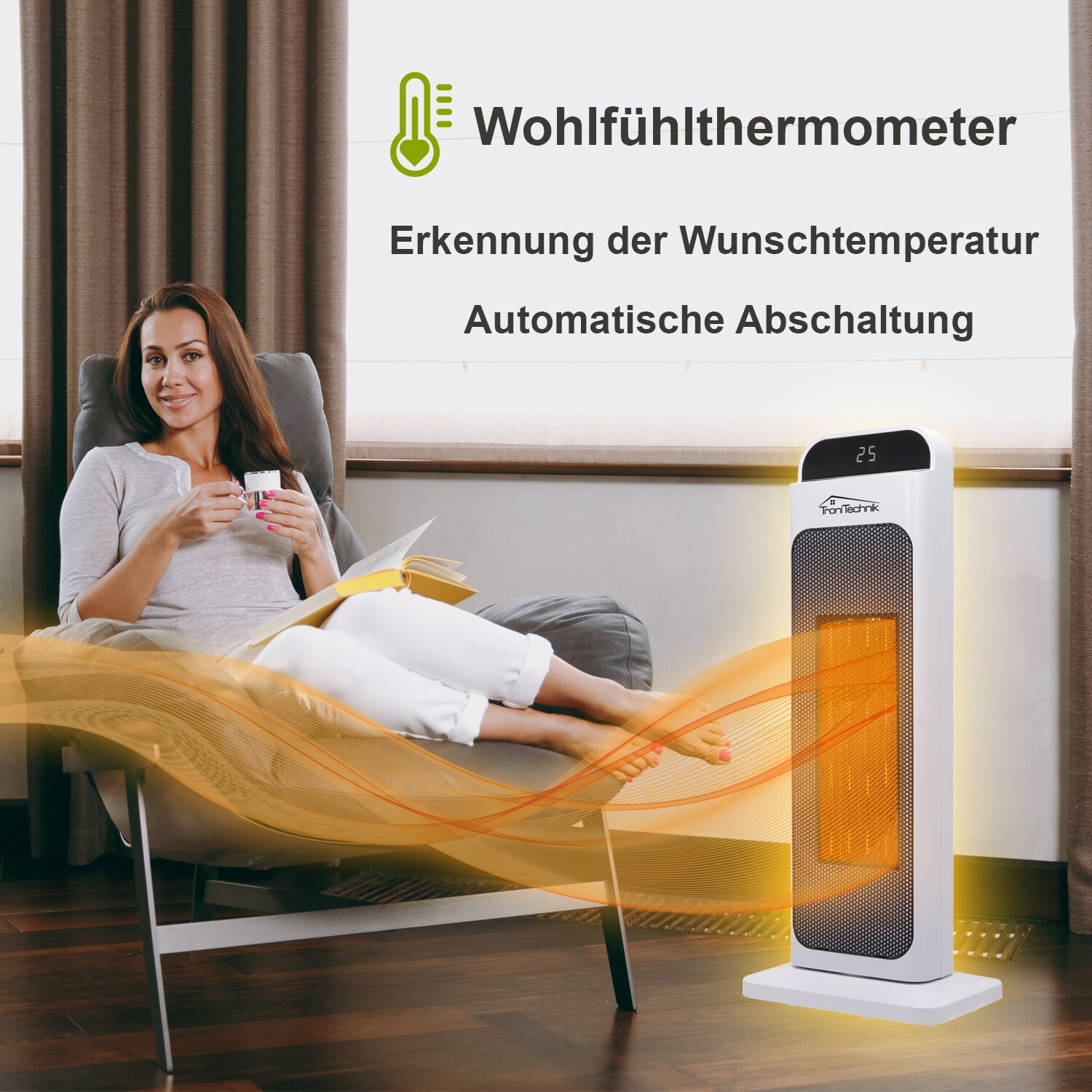 TroniTechnik® Turm-Keramik-Heizer 2000 Watt WIFI / APP, Heizlüfter, Fernbedienung, Oszillation, Timer, Kippsicherung, LCD