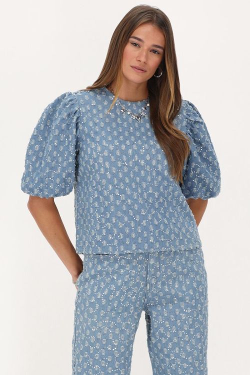 Blauwe denim top met pailletten