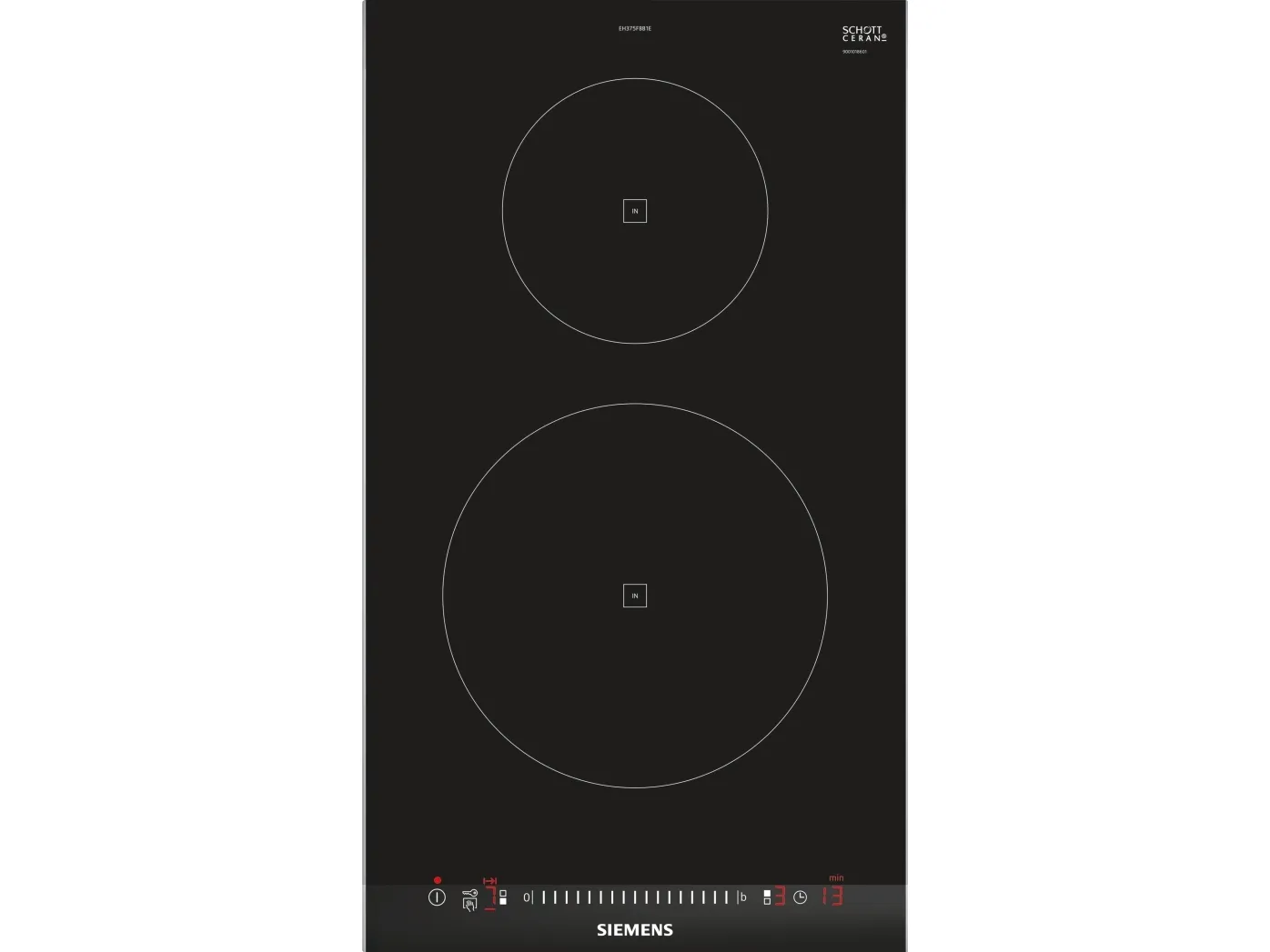 Siemens iQ100 EH375FBB1E - Induktions kogeplade - 2 plader - Niche - bredde: 27 cm - dybde: 49 cm - med rustfrit stål-sidepynt, - med facetteret frontkant - børstet aluminium/sort