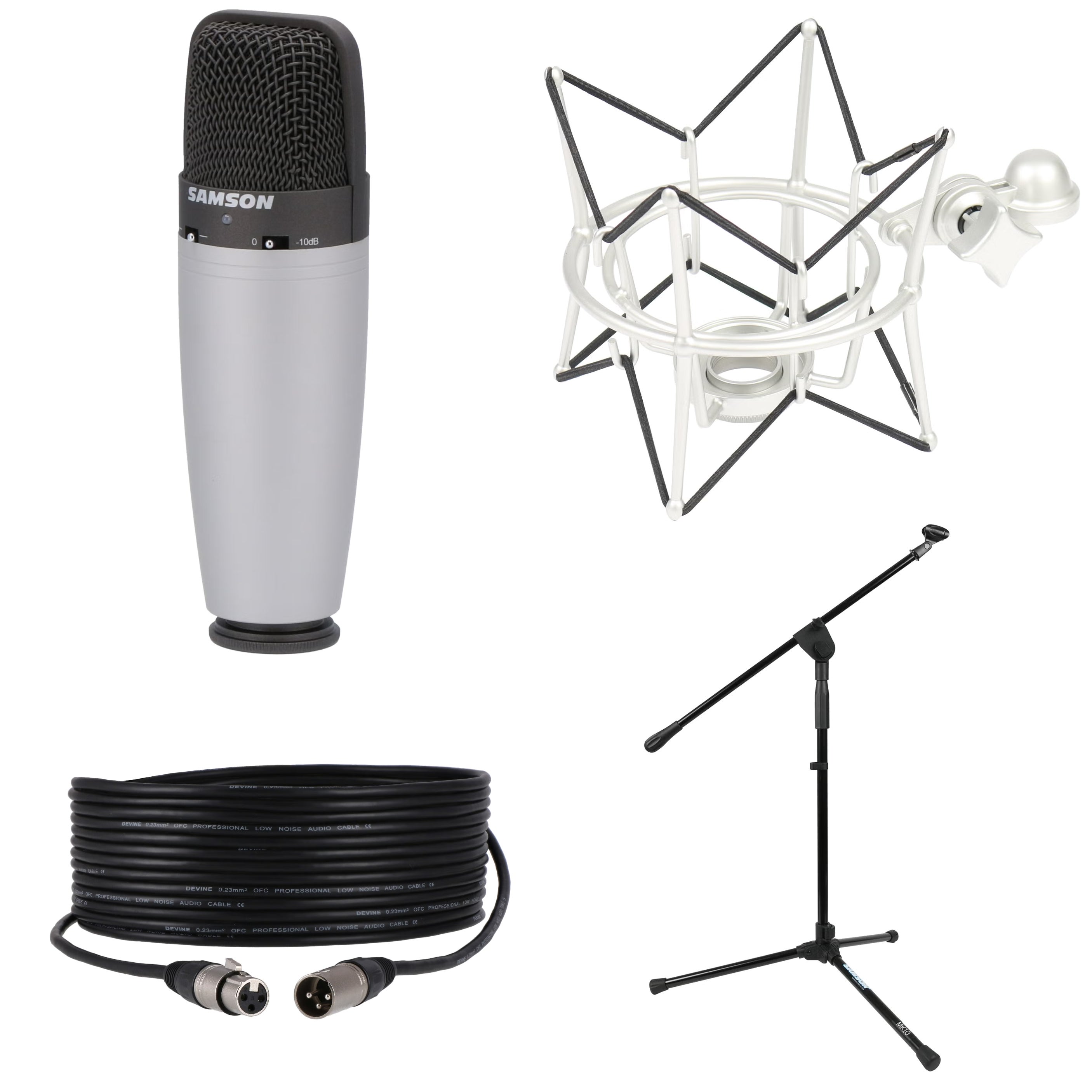 Samson C03 condensatormicrofoon + shockmount + statief + kabel