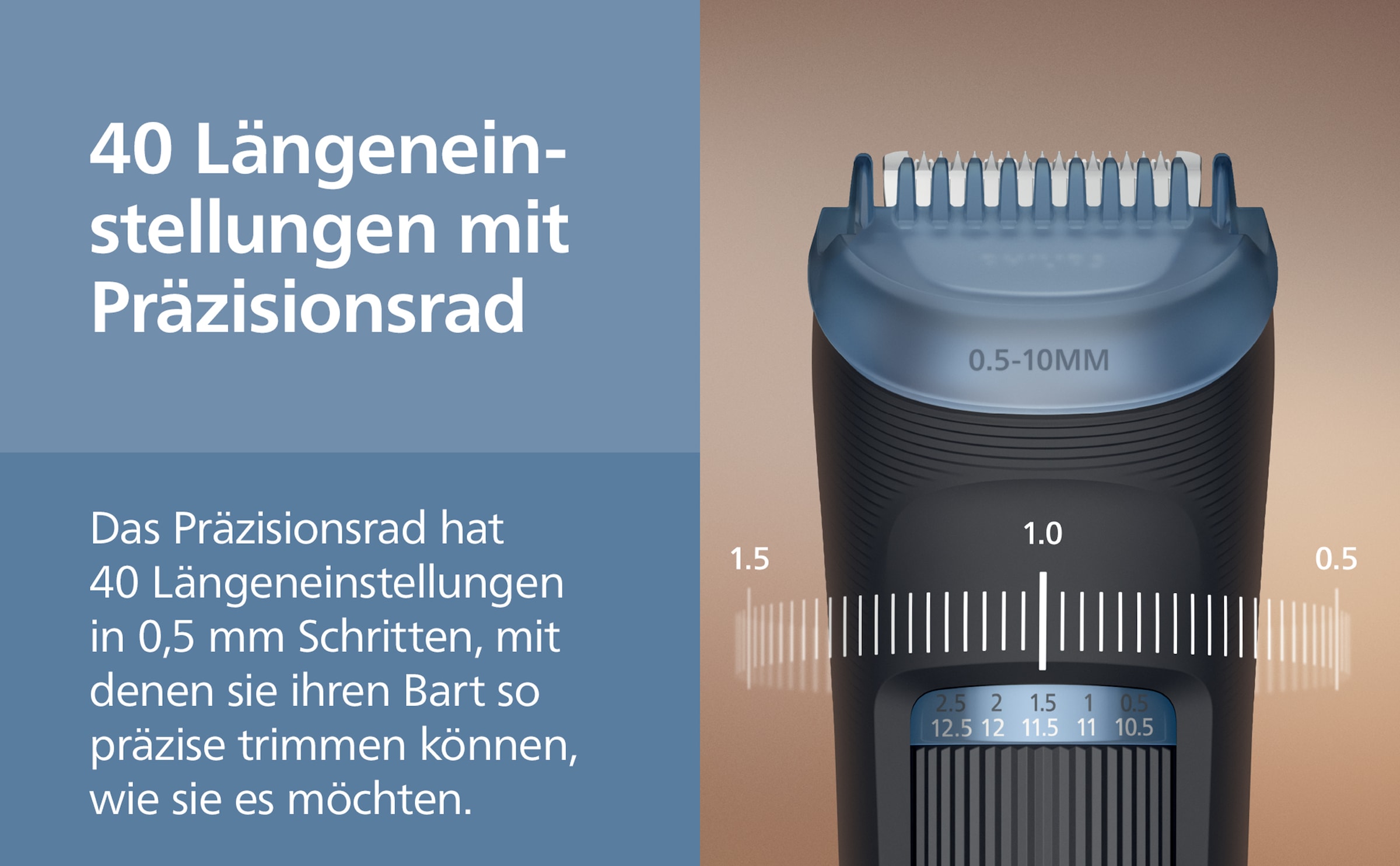Philips Bartschneider »Serie 3000 BT3665/15« 2 Aufsätze mit 40 einstellbaren Schnittlängen, inkl. Reinigungsbürste