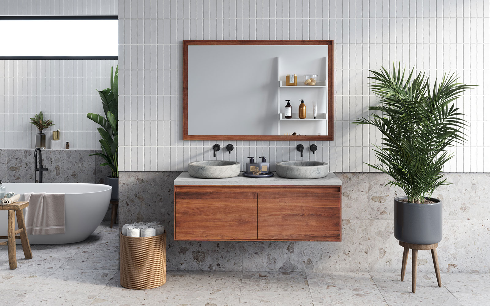 Forzalaqua Verona badmeubel 140cm pure walnut met wastafelblad en 2 waskommen carrara