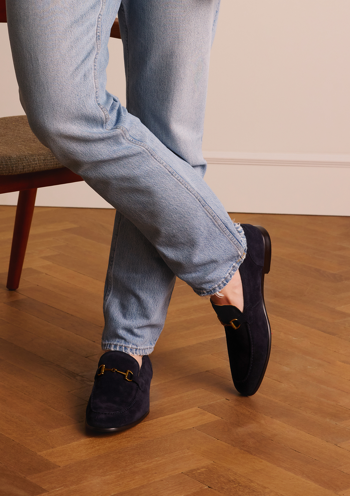 Blauwe suède loafers