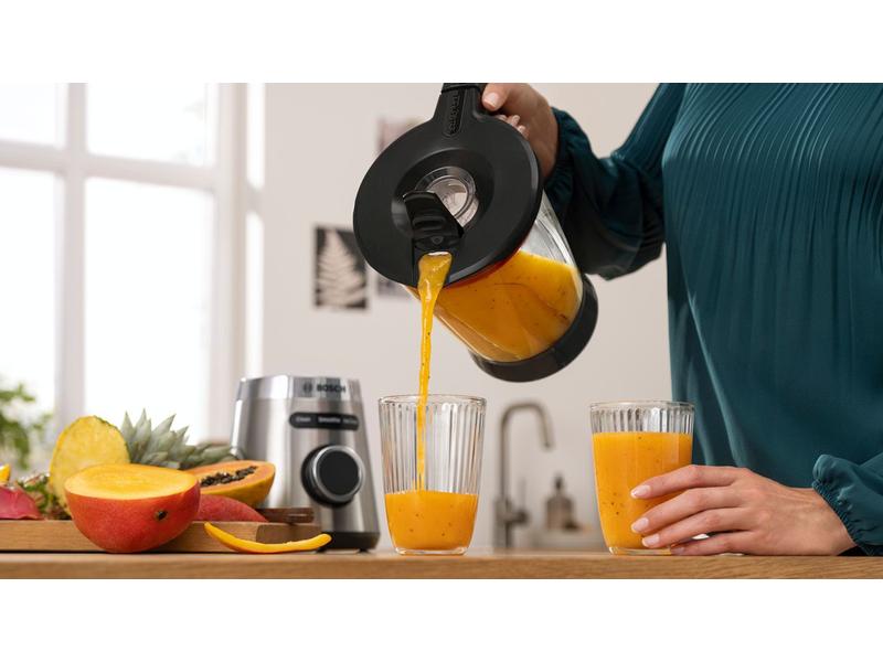 Bosch Standmixer MMB6382M Schwarz/Silber Kraftvoller Mixer mit ThermoSafe Glasbehälter und Sicherheitsdeckel