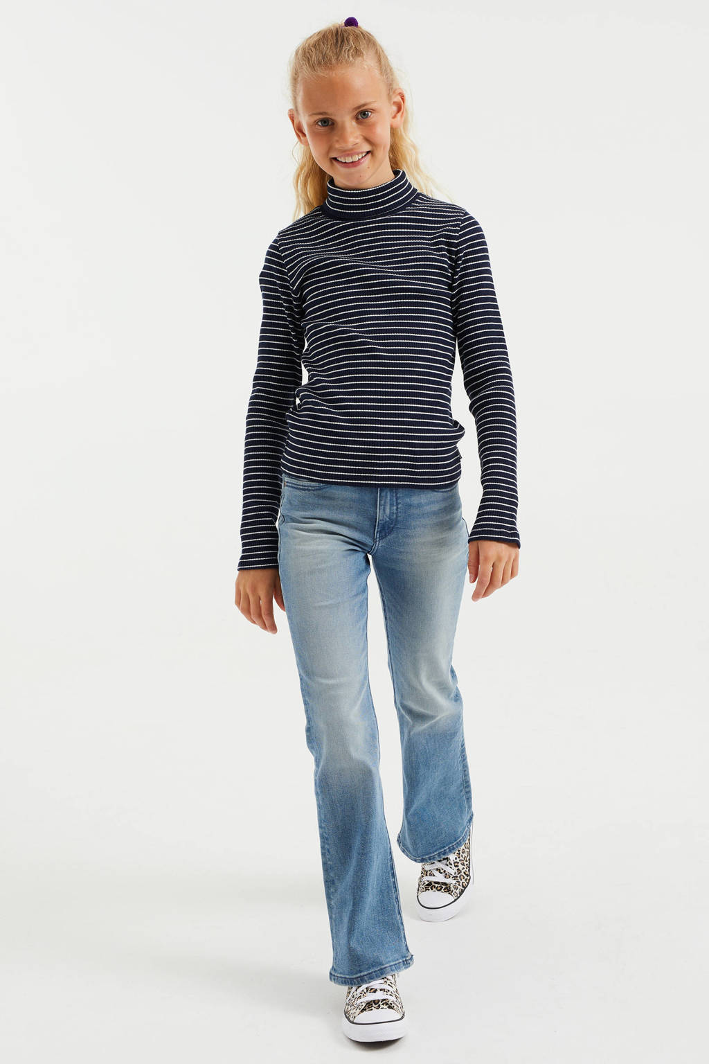 WE Fashion gestreepte top donkerblauw/wit