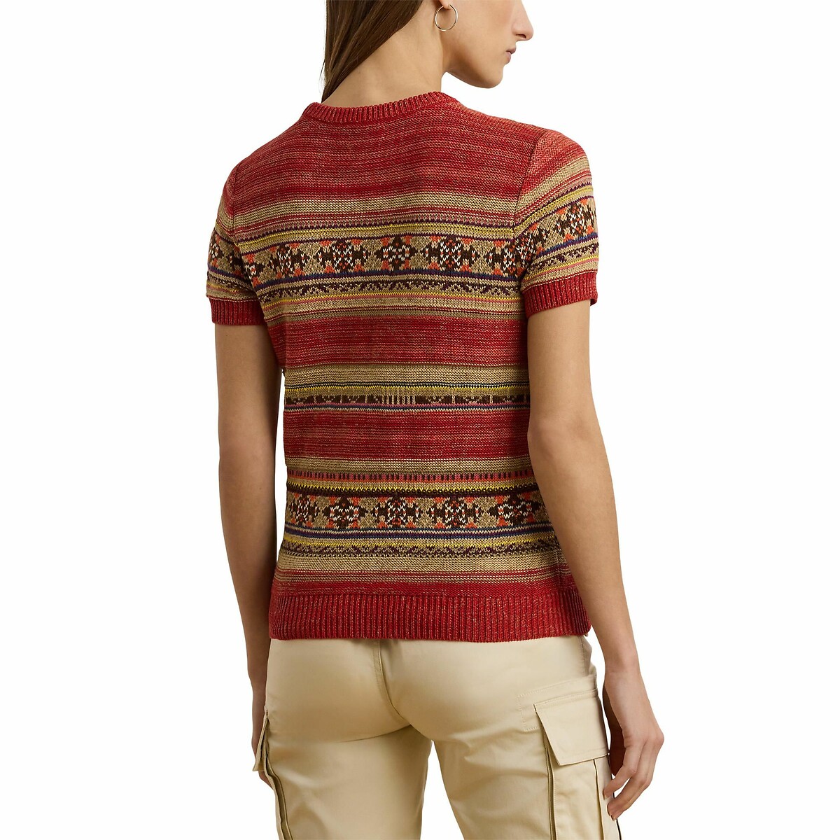 LAUREN RALPH LAUREN<br>Suéter listrado de gola redonda e mangas curtas, EYELAH