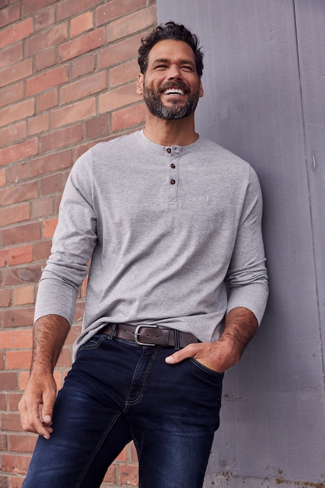 JP 1880 Henley, Basic, Shirt, Langarm, Knopfleiste, bis 8XL