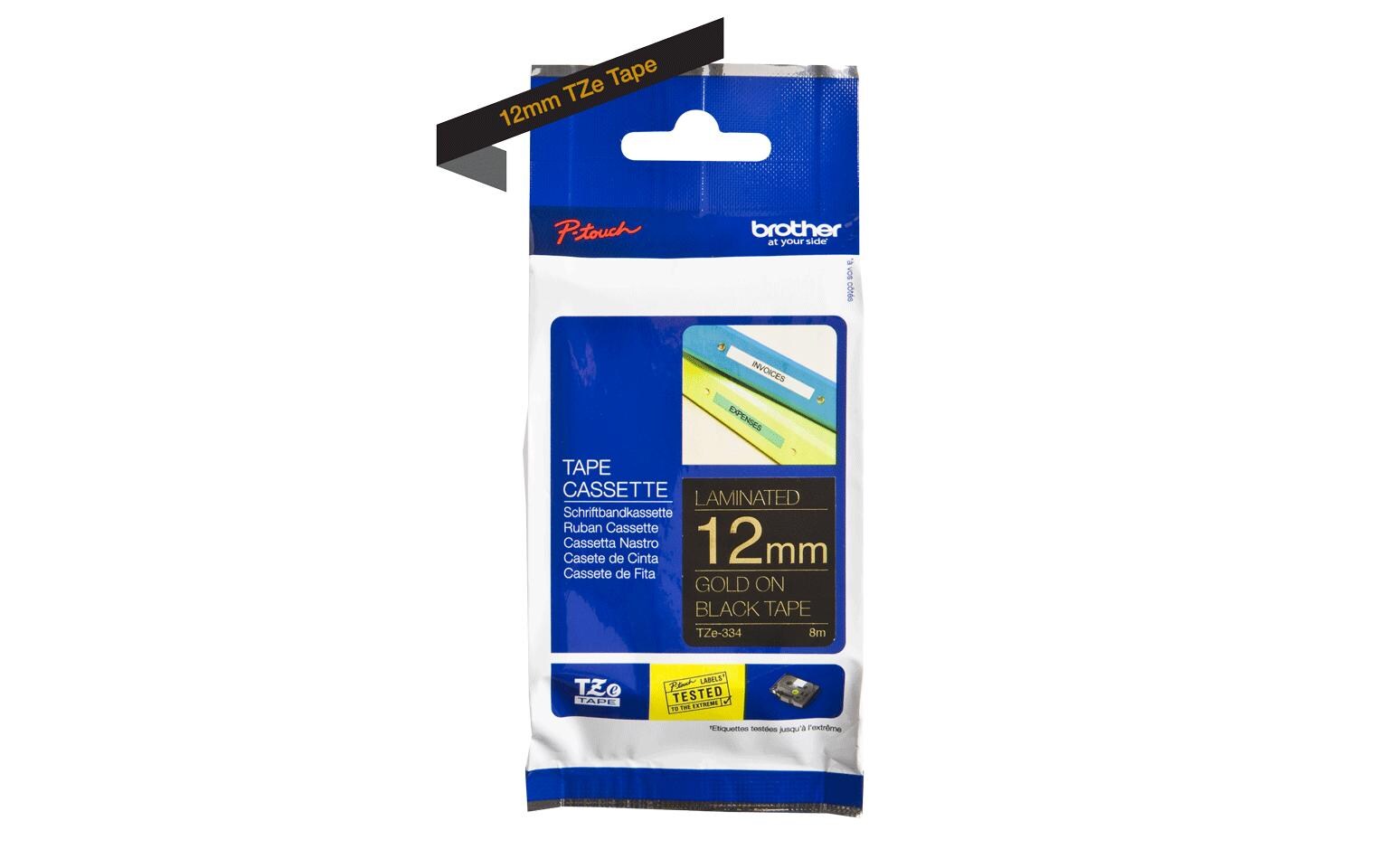 Beschriftungsband TZe-334 Gold auf Schwarz12 mm-Beschriftungsband für Etikettendrucker