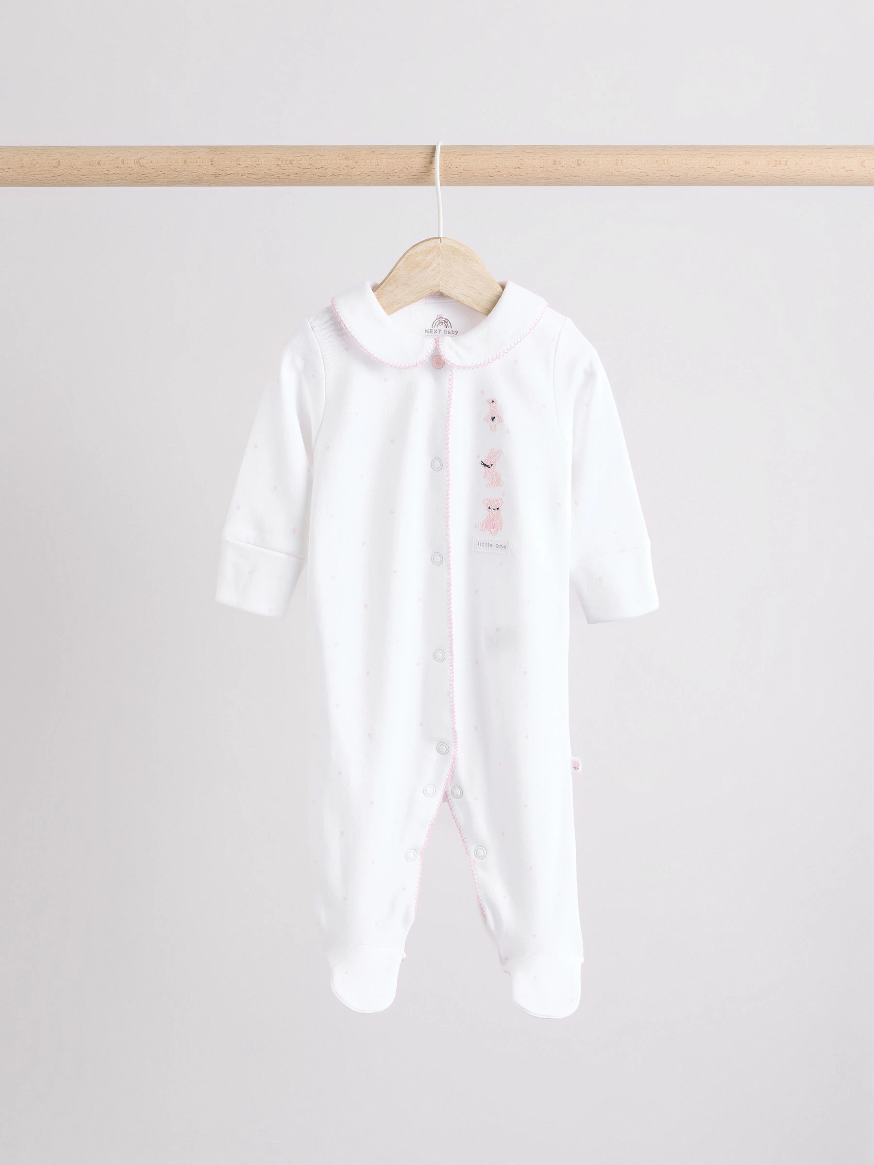 Wit - Set van 3 babypyjama's met kraag (0-2jr)