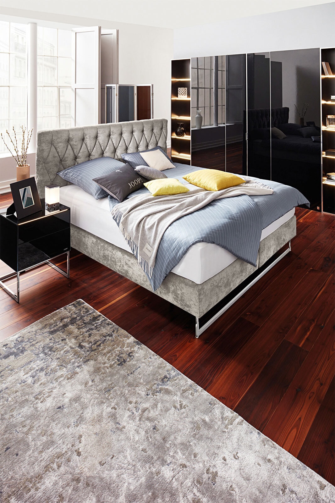 JOOP! Boxspringbett CUBIC CHESTERFIELD 180 x 200 cm grau