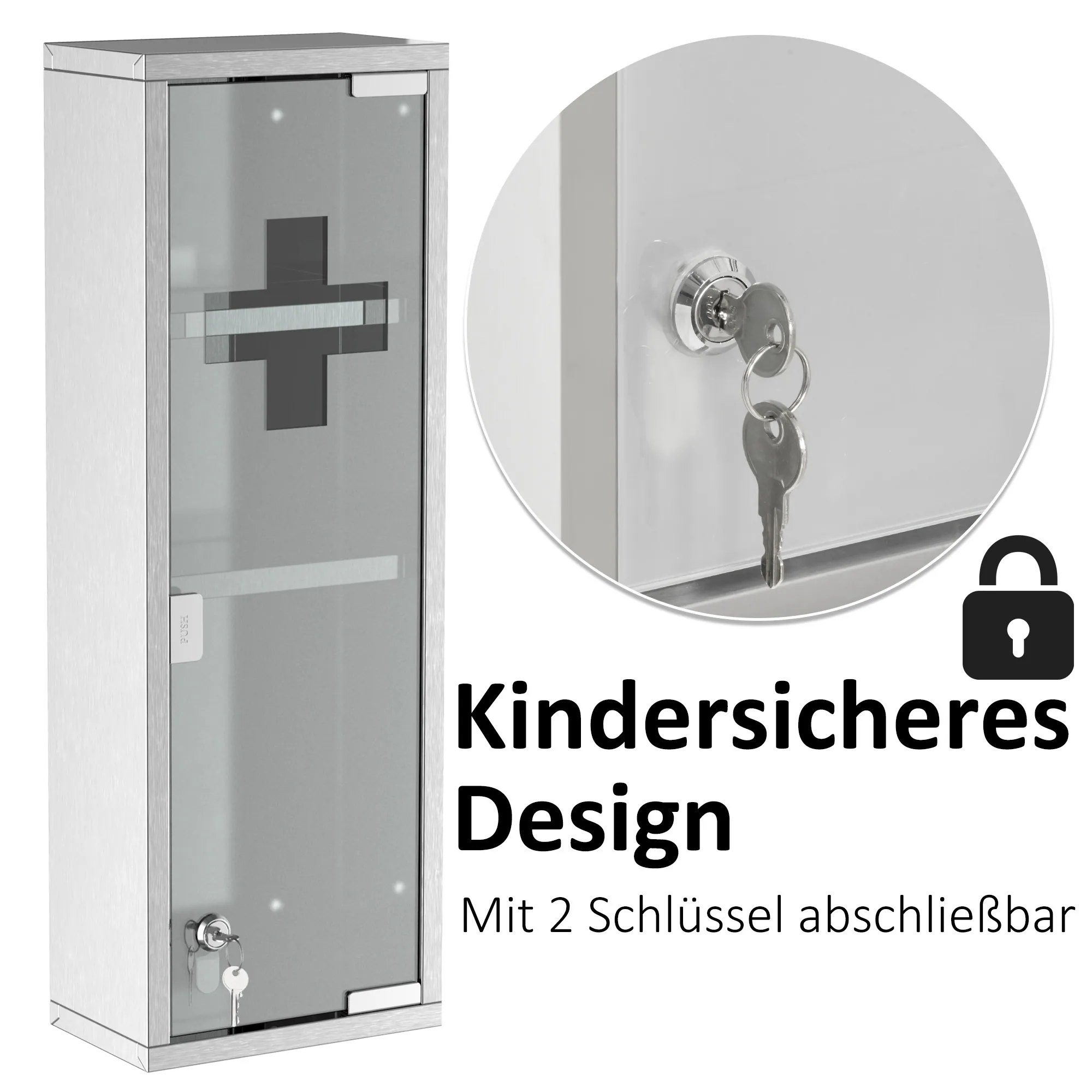 kleankin Arzneischrank mit Schloss silber 20 x 12 x 58 cm (BxTxH)