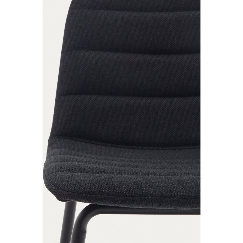 Tabouret  Zunilda en chenille noir  et acier avec finition noir mat hauteur 65 cm