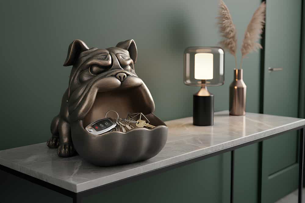 Deko-Figur BULLDOG 30cm bronze mit Ablagefach handmade