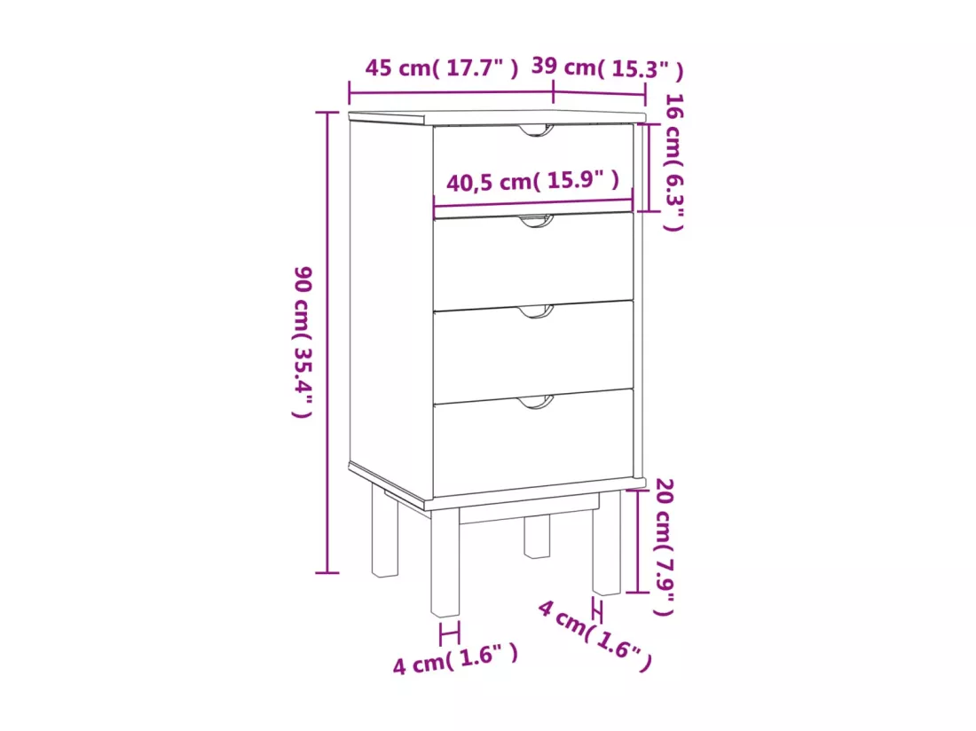 Commode OTTA 45x39x90 cm bois de pin massif