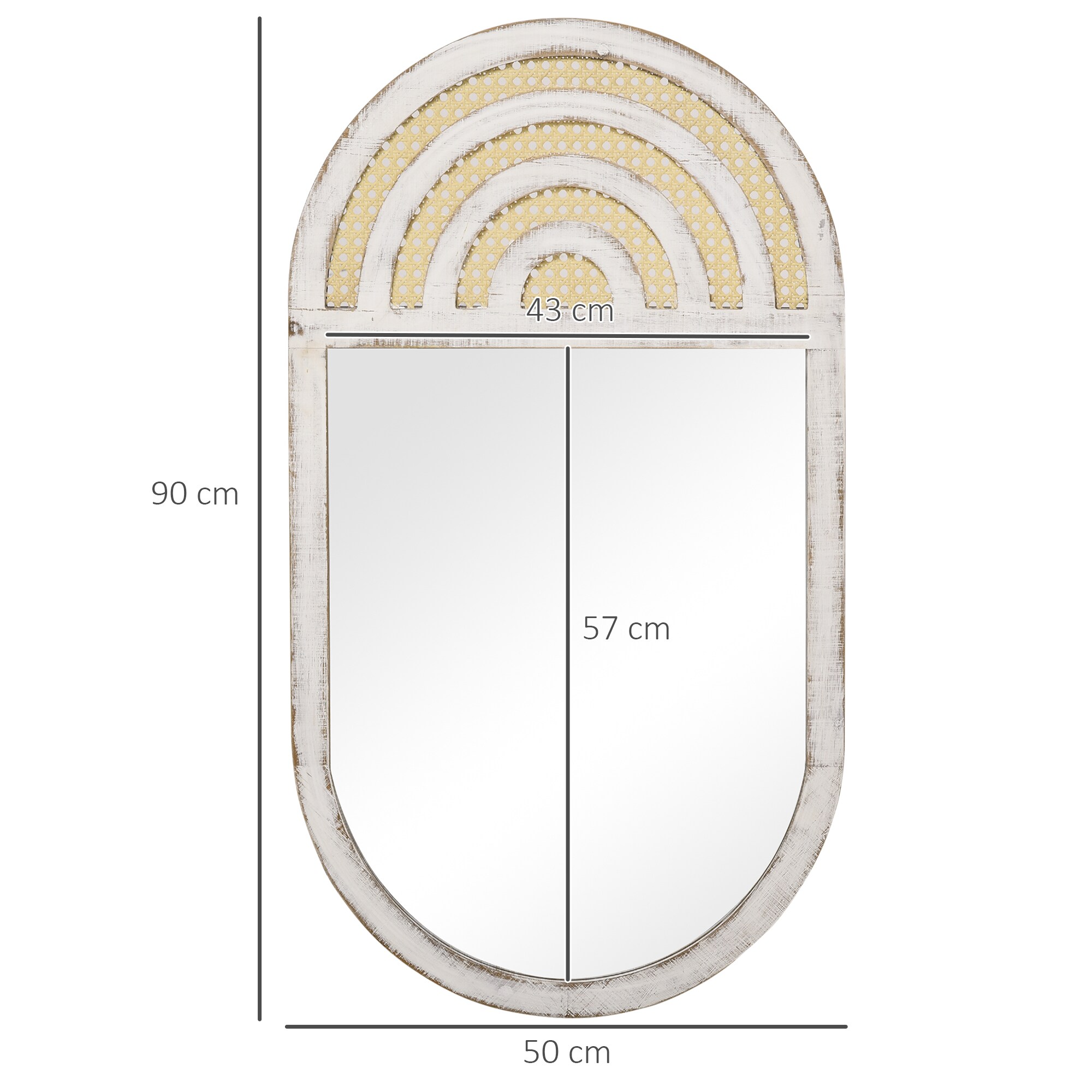 HOMCOM Wandspiegel mit eingebauten Haken weiß 50L x 3B x 90H cm