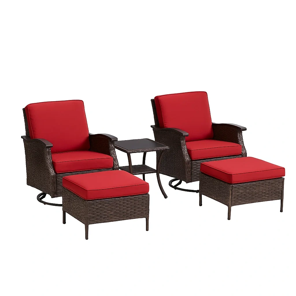 Ensemble de mobilier de jardin avec chaises en rotin et coussins rouge/marron