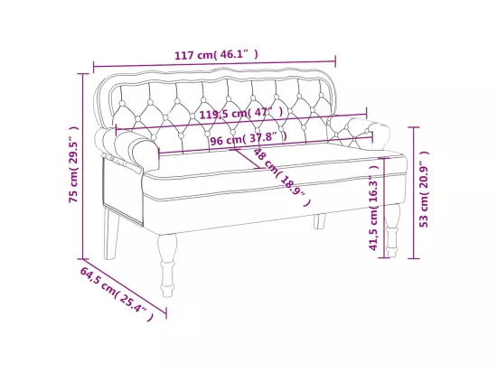 Banc avec dossier gris foncé 119,5x64,5x75 cm velours