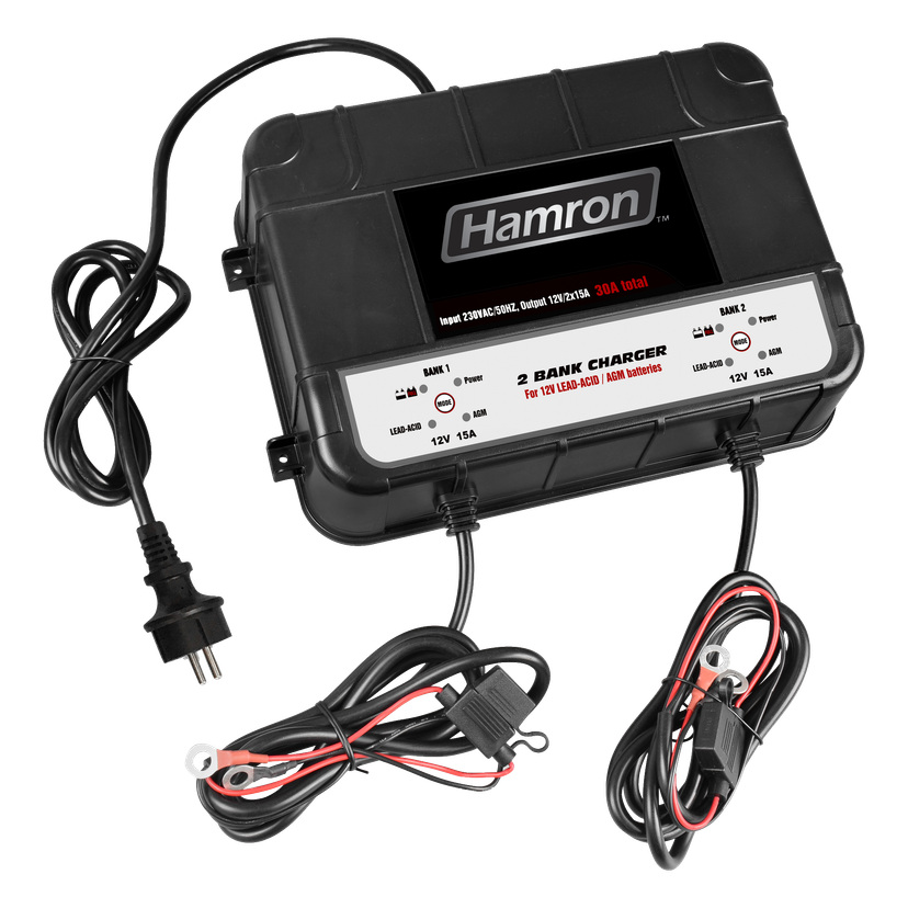 Batterilader 12 V 2x15 A