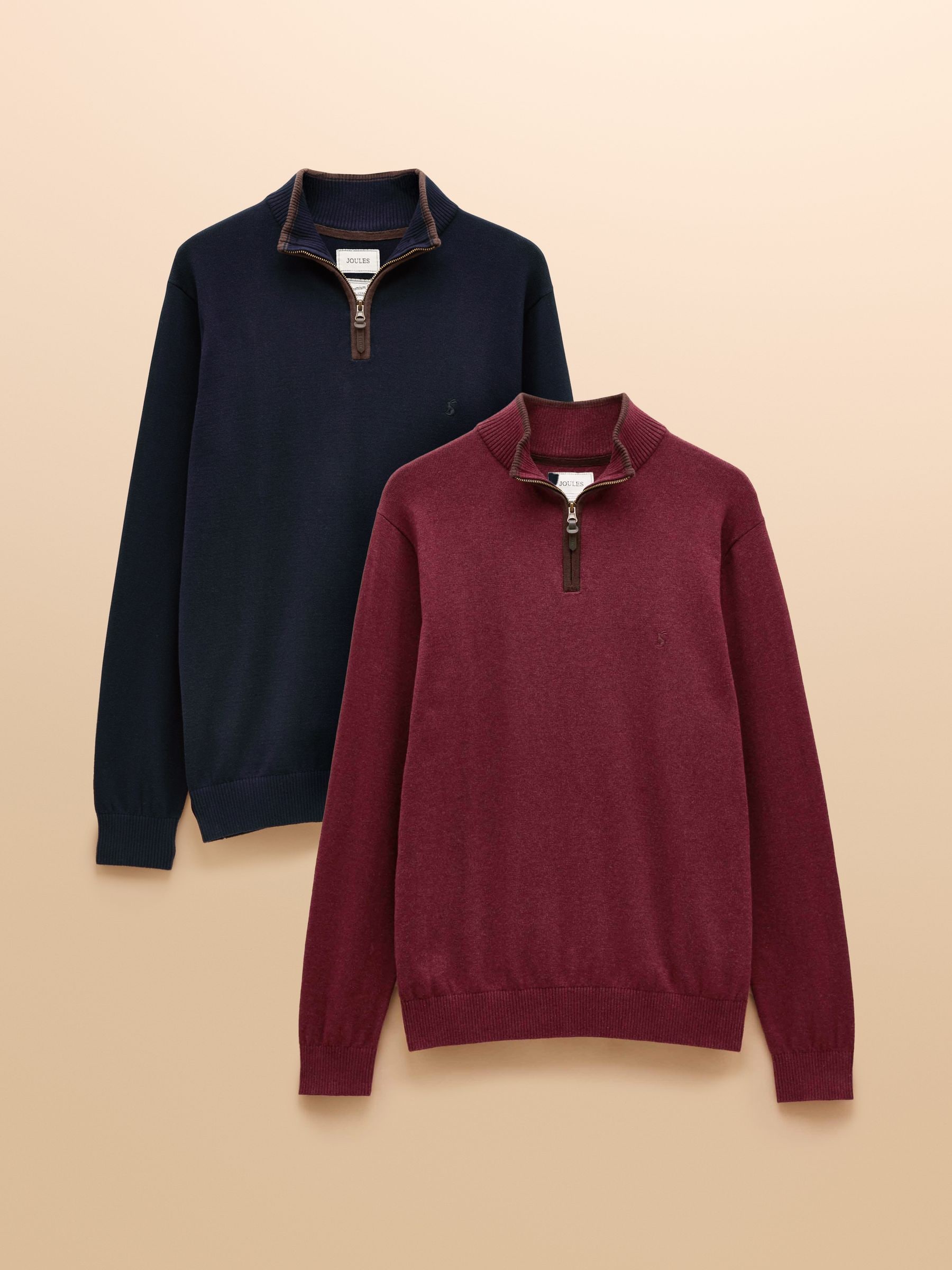 Burgundy & Green - Joules Hillside Quarter Zip Knitted Jumpers 2 Pack