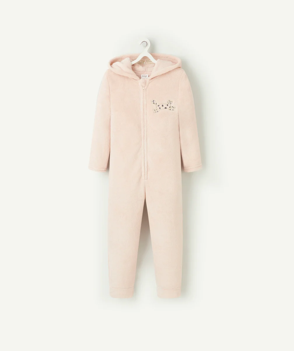 SURPYJAMA POLAIRE FILLE EN FIBRES RECYCLÉES ROSE PÂLE AVEC MOTIF CHAT