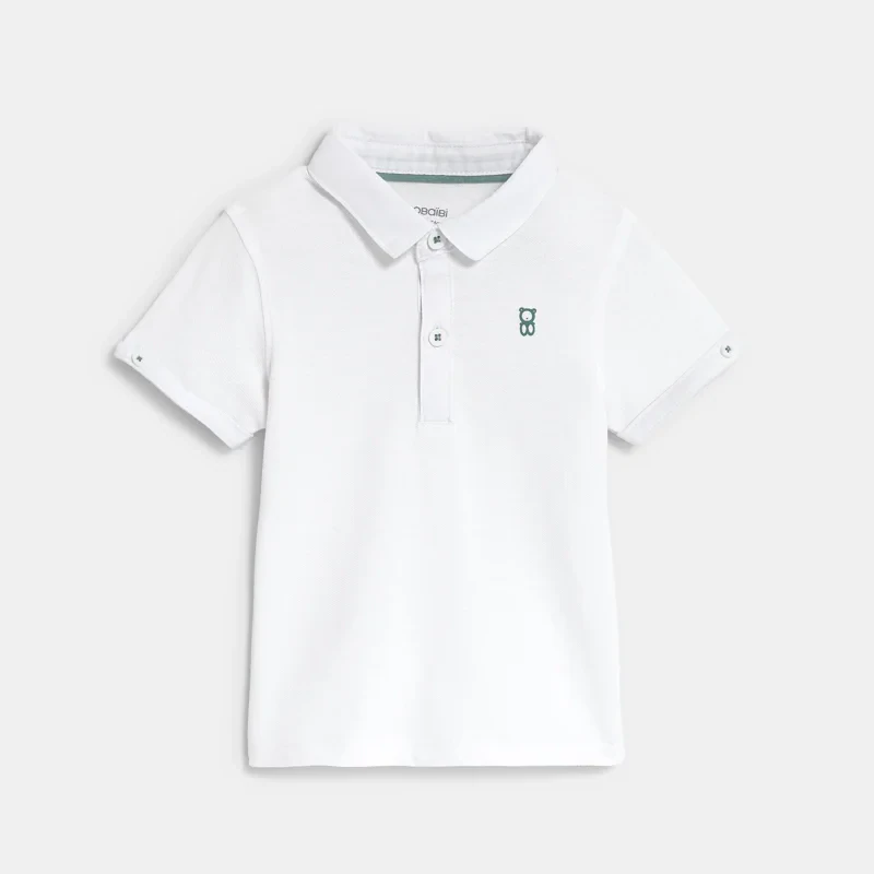 Salopette courte verte et polo maille piquée blanc bébé garçon Vert