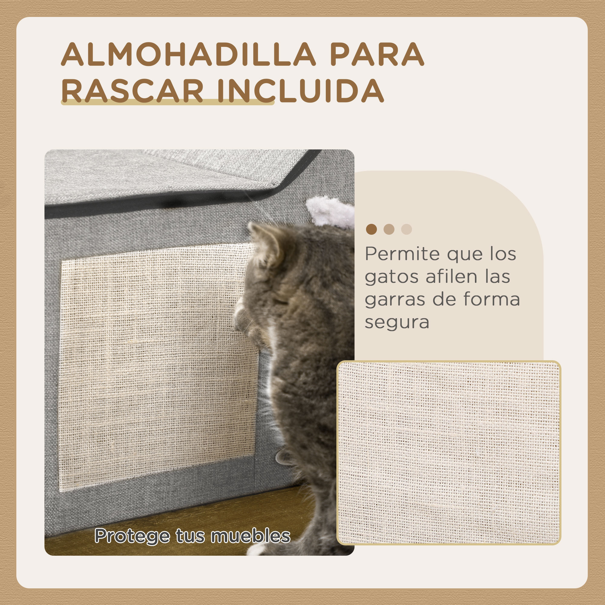 Casinha para Gatos Pawhut, para Ambientes Internos, com Almofada Macia para Arranhar e Bola Pendurada, 65x41x45,5 cm, Cinza.