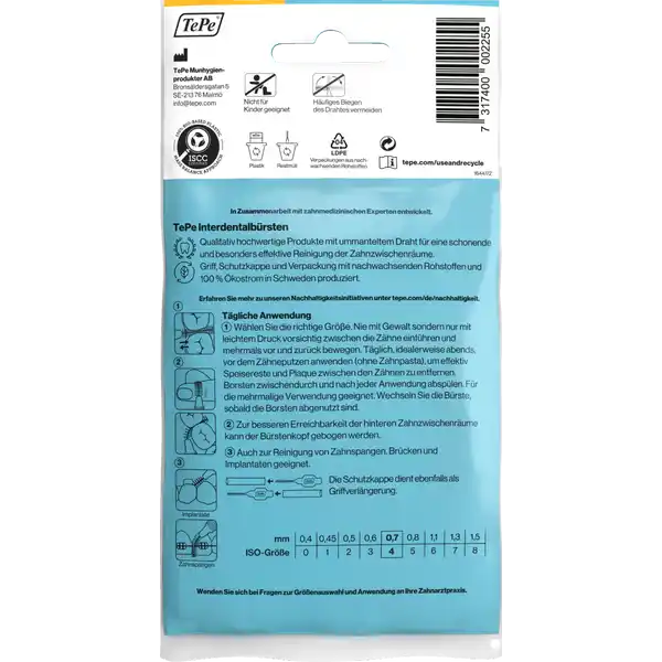 Interdentalbürsten Gelb, ISO 4, 0,7 mm, 8 Stück