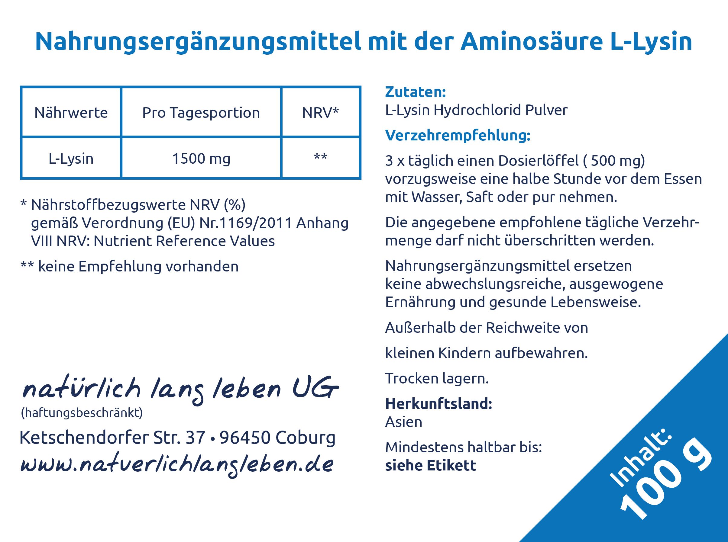 natürlich lang leben L-Lysin Pulver
