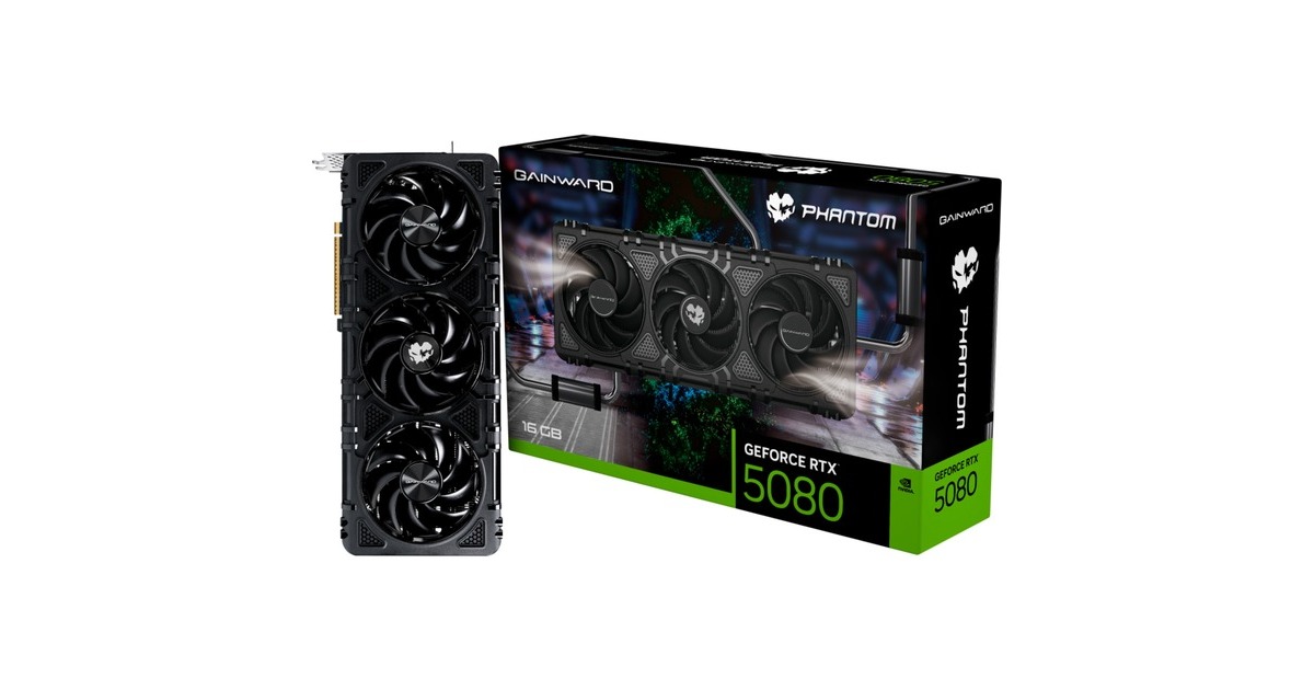 GainwardGeForce RTX 5080 Phantom grafische kaart  (DLSS 4, 3x DisplayPort, 1x HDMI 2.1, Tweedekans)